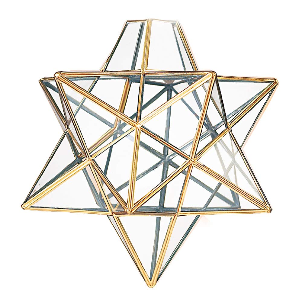 Britalia Antique Brass & Clear Glass Panel Vintage Easy Fit Star Pendant Light Shade 20Cm - None Electric Retro Ceiling Light - Fits B22 E14 B15 Lampholders