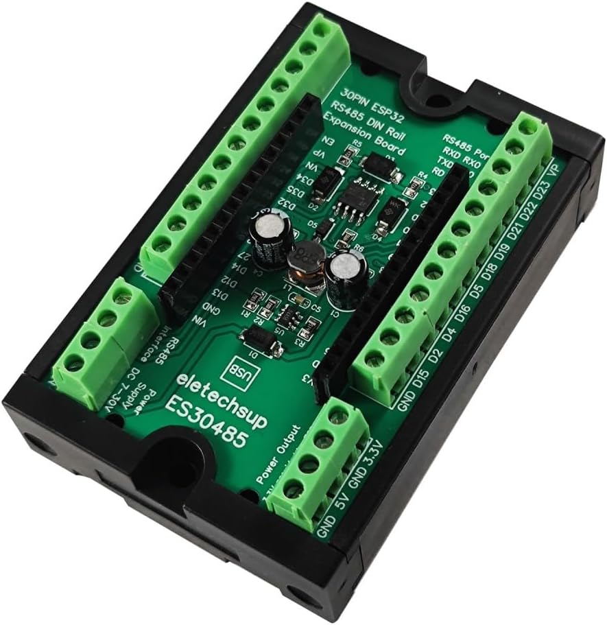ESP32 Board DC 7-30V to 5V/3.3V Power, RS485 Interface (Modbus), Relay & Sensor Port, DIN Rail Mount for Industrial IoT, Smart Home, Automation, Data Acquisition, MQTT HTTP (with Rail Box)