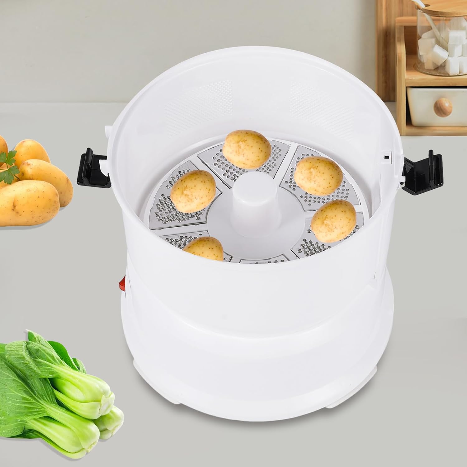 Automatic Potato Peeler, 85W Electric Potato Peeler 2-in-1 Fast Automatic Peeling Machine Spinner for Household Home Kitchen Restaurant Commercial Use