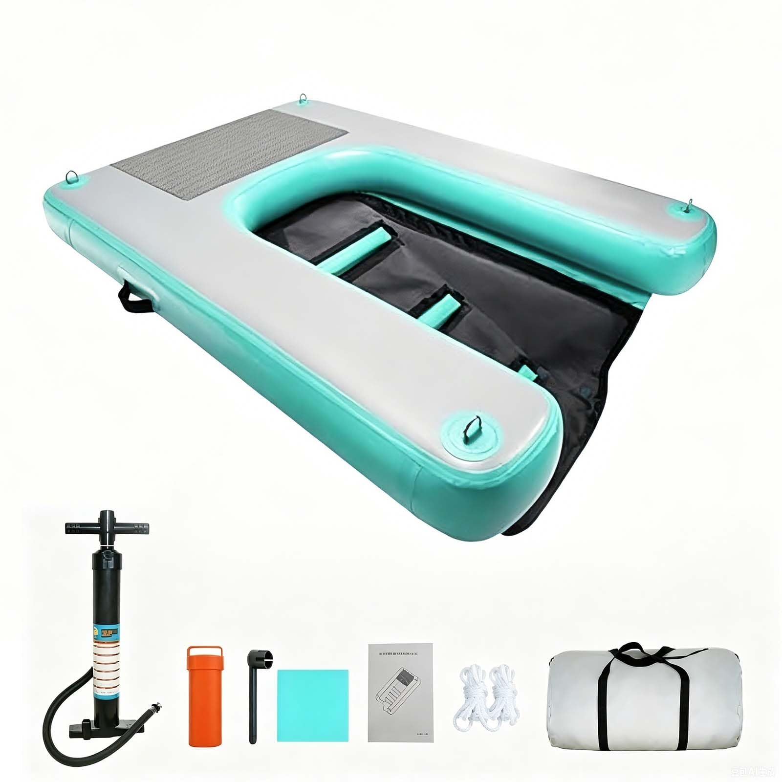 Anti-Slip Dog Pool Ramp, Portable Inflatable Dog Float Ladder, 150×100×10cm, 80kg Load, Outdoor Pet Water Accessory, EVA Anti-Slip Surface, Scratch Resi-stant, For Lake Beach Yacht(Mint Green)