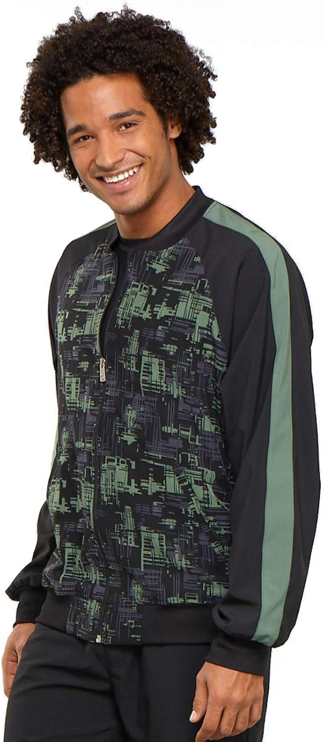 Cherokee Infinity Men Warm Up Scrubs Jacket Zip Front Bomber 2 Pockets | Athletic Fit, Stretch Rib-Knit Collar, Knit Cuffs And Waistband, Extra Comfort, Clinical Layering