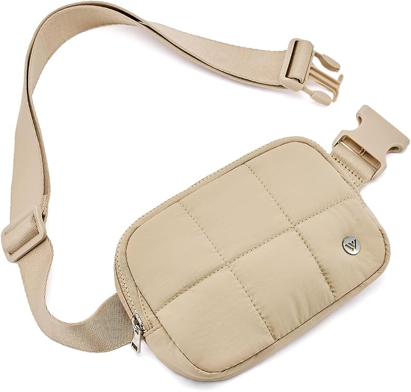 Puffer Fanny Packs for Women Quilted Nylon Waterproof Belt Bag with 2 Zipper, Puffy Crossbody Bag with Adjustable Strap, 1L Waist Bag for Travel Daily