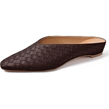 Woven Mules for Women Metallic Leather Slides Ladies Trendy Comfortable Square Toe Hidden Wedge Shoes