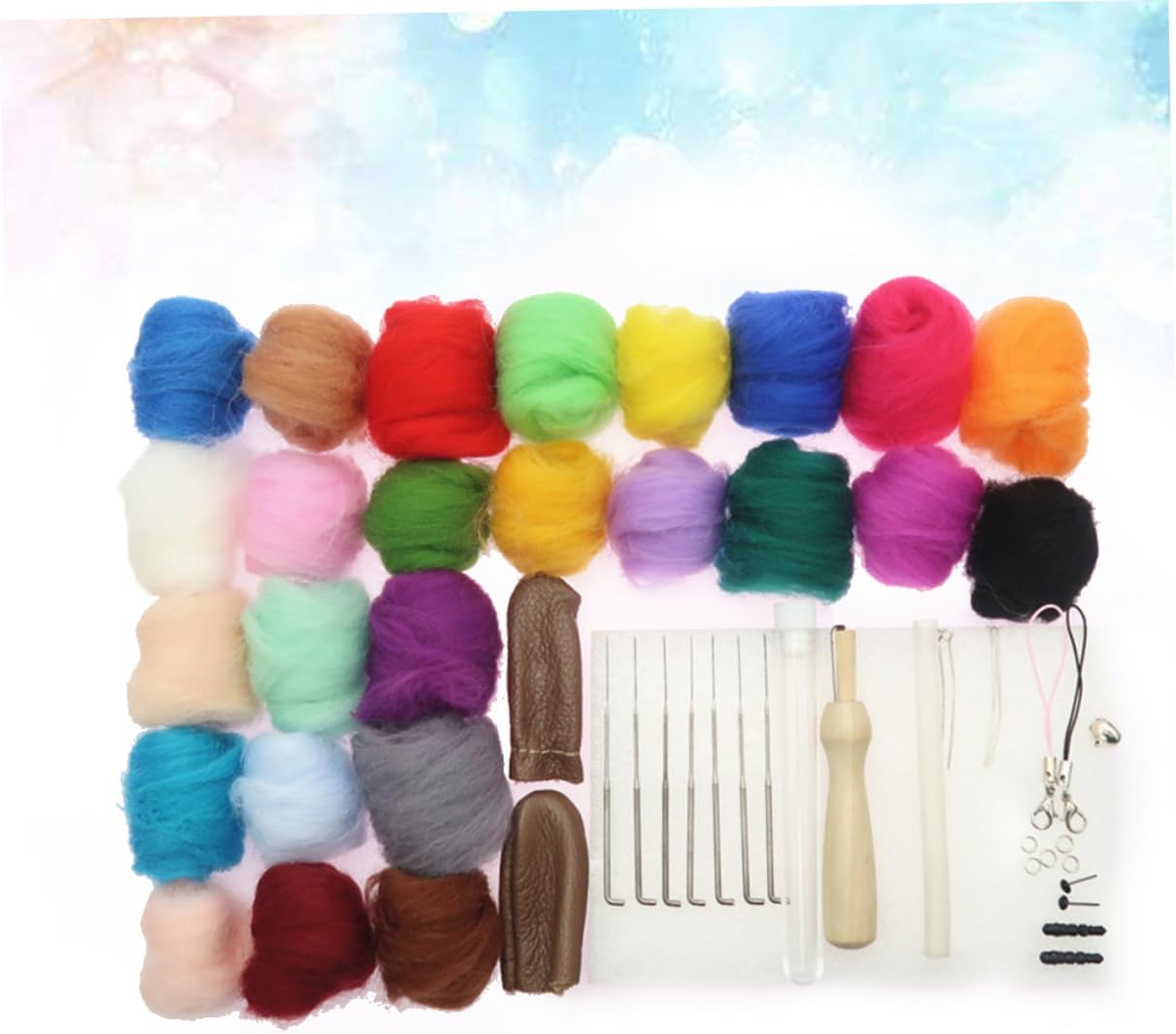 Anneome Color Wool Roving with Needle Tool for Needle Felting Craft Projects and DIY Art Beginners and Professionals