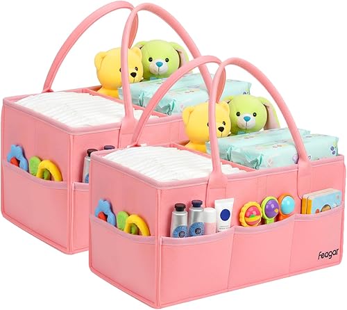 Miniatura 12 de Feagar Organizador de pañales para bebé, 15 pulgadas, grande, 2 paquetes con 8 bolsillos y 2 divisores, cesta de almacenamiento portátil para Caqui