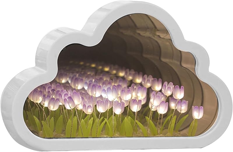 luolety LED Tükrös Felhő Lámpa 20 Tulipánnal - Lila Asztali Éjjeli Fény, Kézműves Dekoráció Hálószobába, DIY Ajándék Pároknak
AI: I've crea