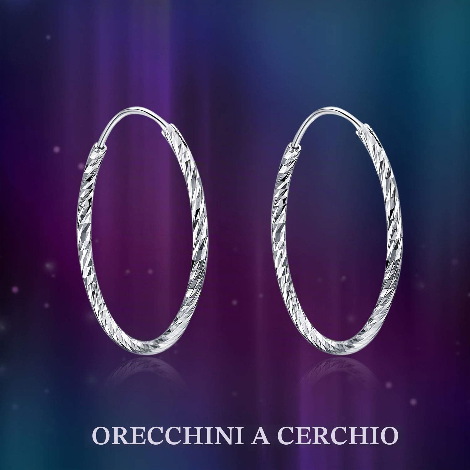 Orecchini Cerchio in Argento Sterling 925 Diamond Cut Infinito Cerchio per Donna, diametro 30mm