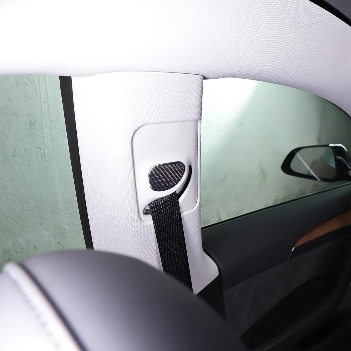 Fit for Tesla Model 3 / Model Y 2019-2023 Door B-Pillar Interior Seat Belt Decorative Panel Cover, Real Carbon Fiber Accessories 2pcs (Black Carbon Fiber)