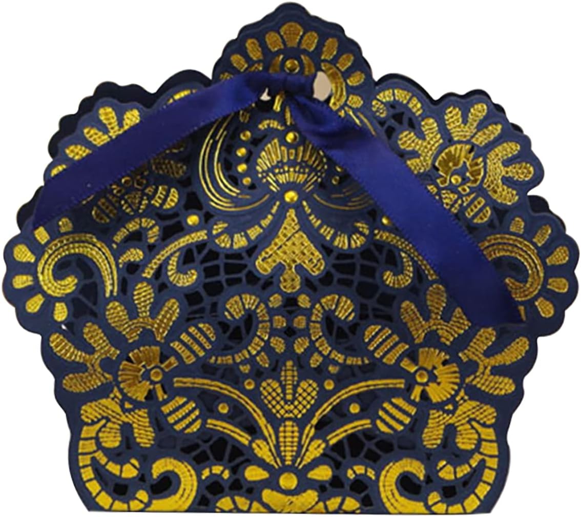 homeemoh 50 Pcs Laser Cut Candy Boxes, Favor Candy Boxes Lace Boxes Gift Boxes for Wedding Birthday Party Baby Shower Bridal Shower,Deep Blue