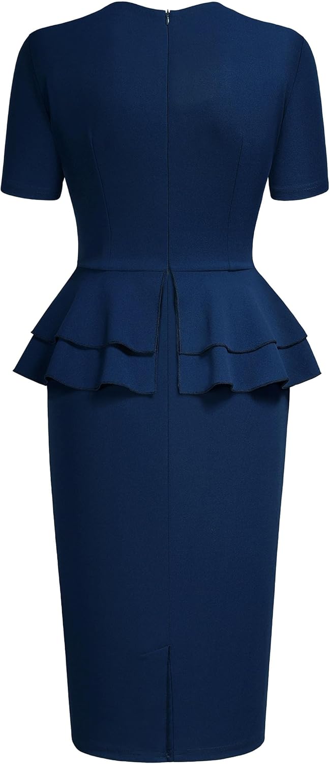 AISIZE Women's 1940s Vintage Square Peplum Bodycon Cocktail Dress - Image 5