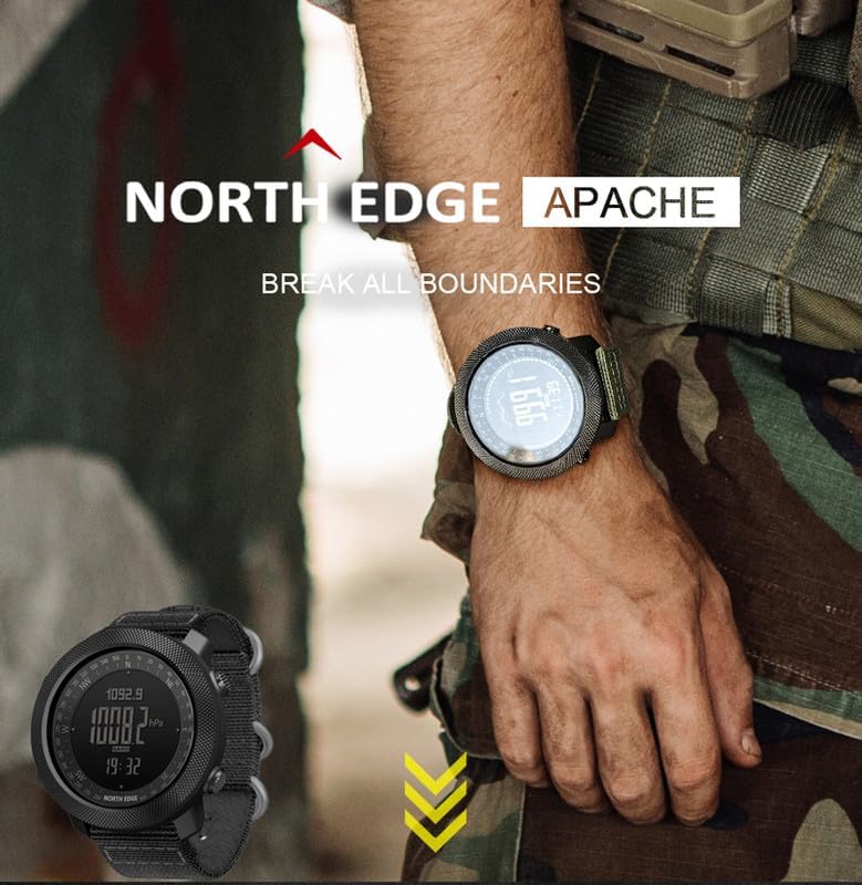 Image of NORTH EDGE Men's Outdoor Sport Altimeter Barometer Compass Digital Military Watch: Apache, Black