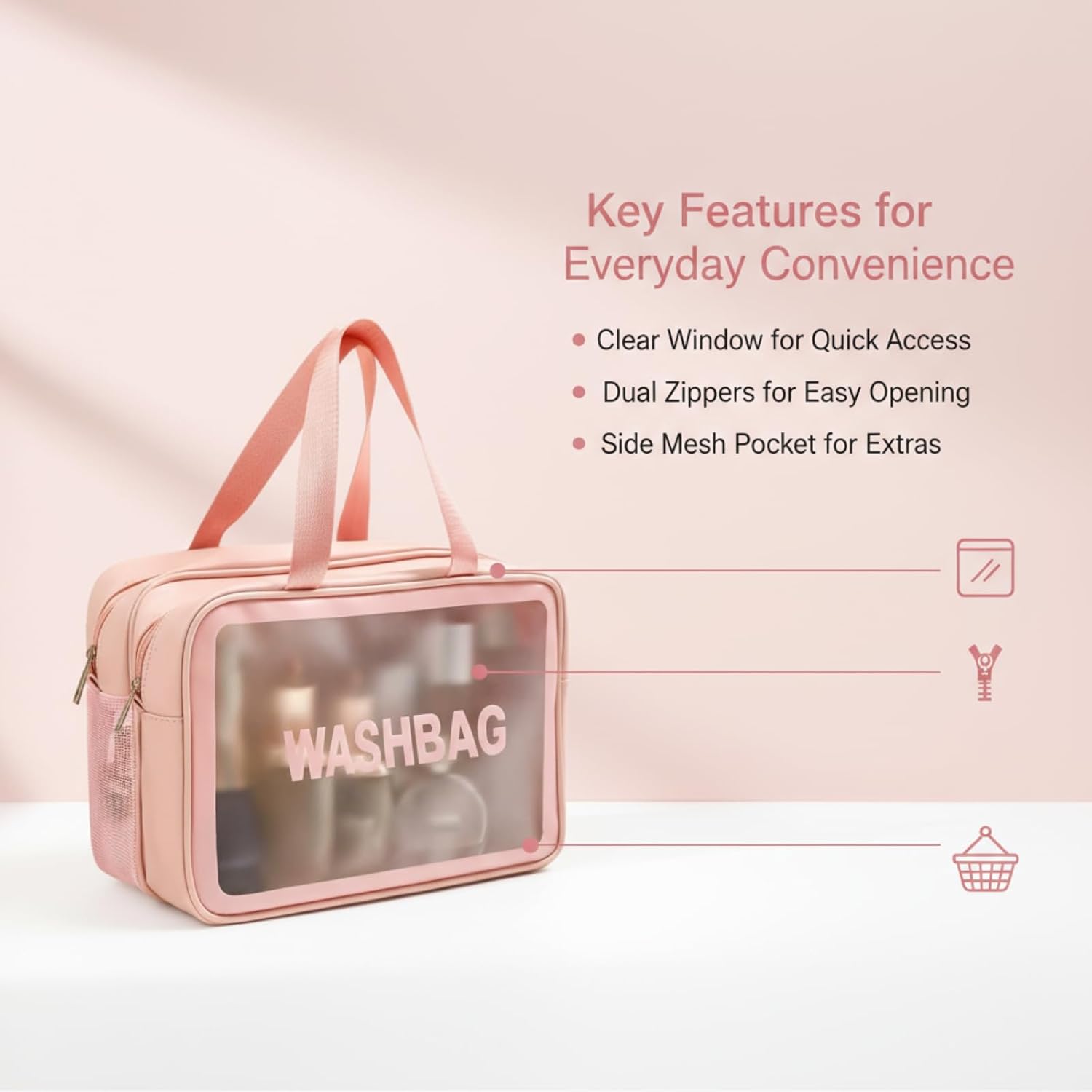 Travel Toiletry Bag for Women and Men, Matte Translucent Toiletry Waterproof Toiletry Bag, Makeup Cosmetic Organizer Bag for Travel Toiletries Accessories Pink - Image 3