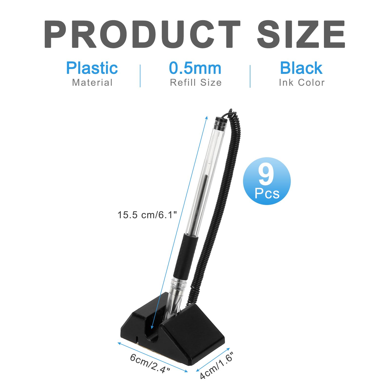 PATIKIL 9 Pcs Stylo Sécurisé avec Chaîne Adhésive et de Sécurité, Comptoir de Réception Bureau Recharges Encre Noire pour Fournitures de Bureau, Noir