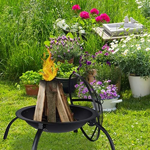 Relaxdays XL palenisko, ruszt do grilla, pogrzebacz, pokrywa chroniąca przed iskrami, do ogrodu, na taras, palenisko o średnicy 56,5 cm, kolor czarny