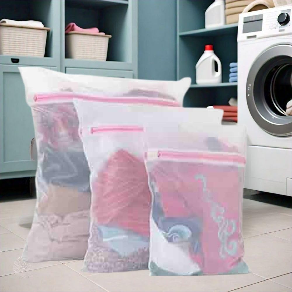 Mesh Laundry Wash Bags 3Pack - Fine Laundry Bags Premium Zipper With Cover Protect Clothes Reusable - 60X50/50x40/40/30 cm Use to Wash Lingerie and Socks and Bra - Washing Machine Bag