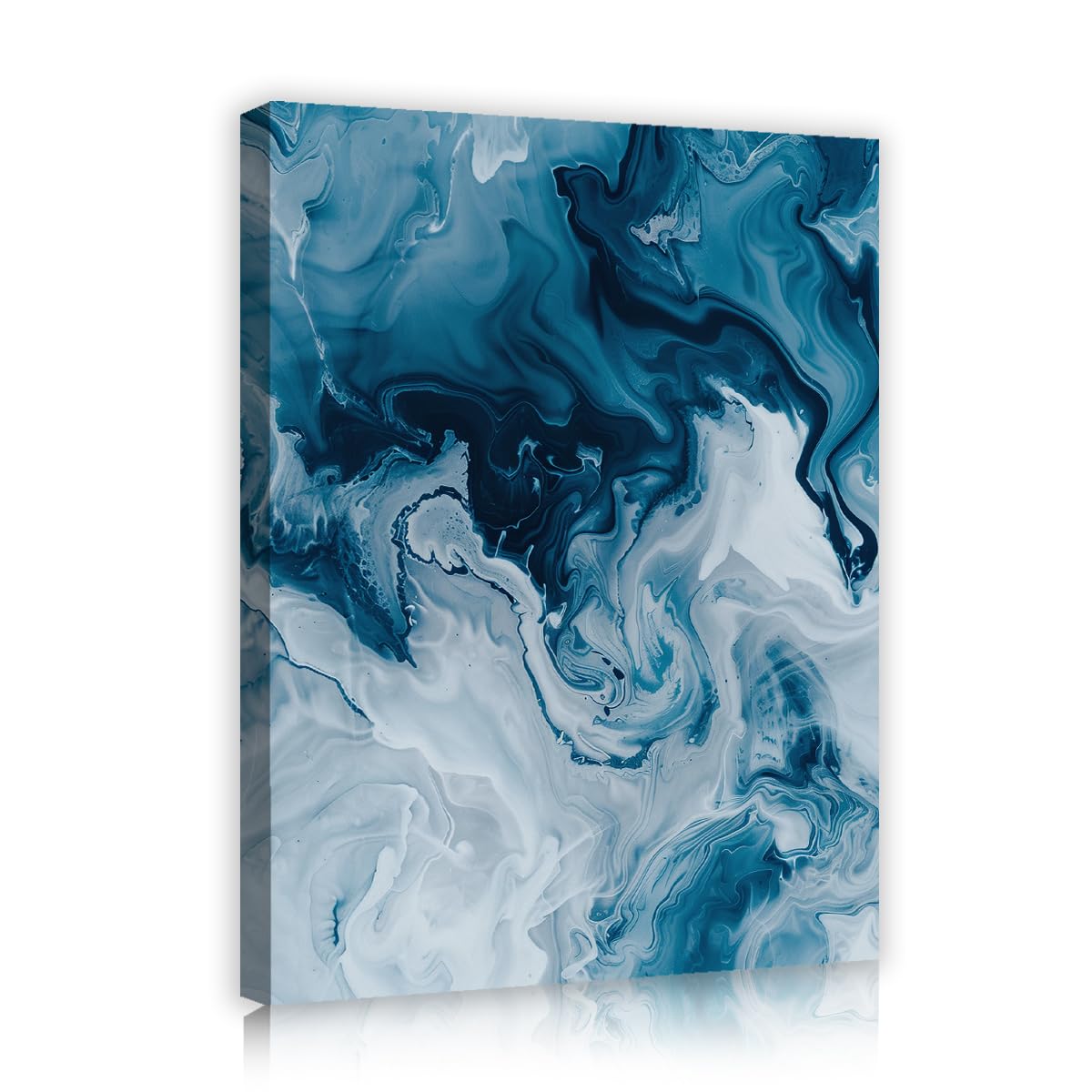TOANGWALL Abstract Blue White Canvas Wall Art Fluid Ocean Waves Print Modern Turquoise Marble Liquid Swirls Pattern Framed Mural Poster for Living Room Bed Lounge Decor 50x60cm