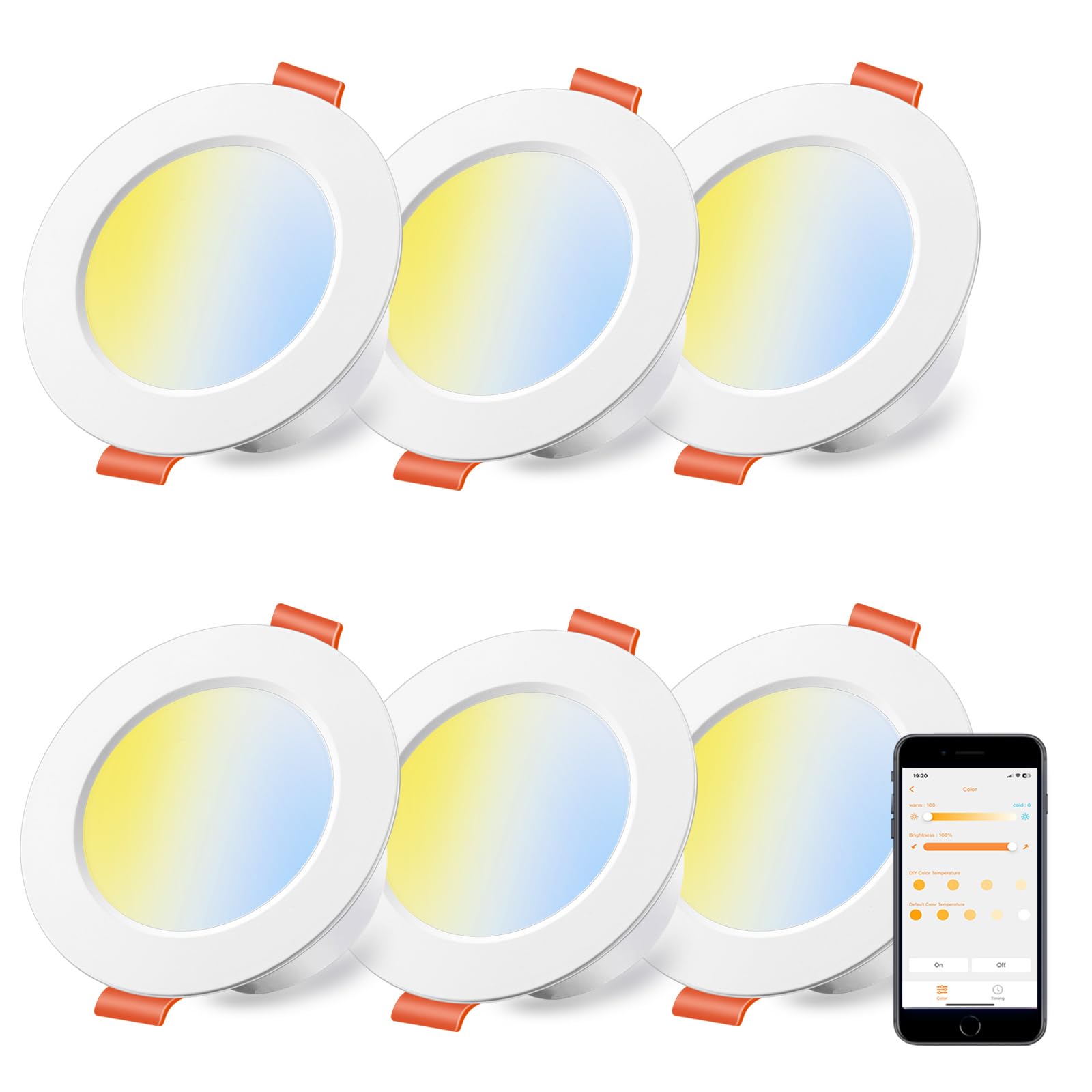 iLC Inteligente Alexa Foco Empotrable LED 10W (equivalente a 80W), Compatible con Alexa (se necesitan dispositivos Echo), Ø95-110mm, 2700K-6000K Downlight Plafón Luz de Techo (6 unidades)