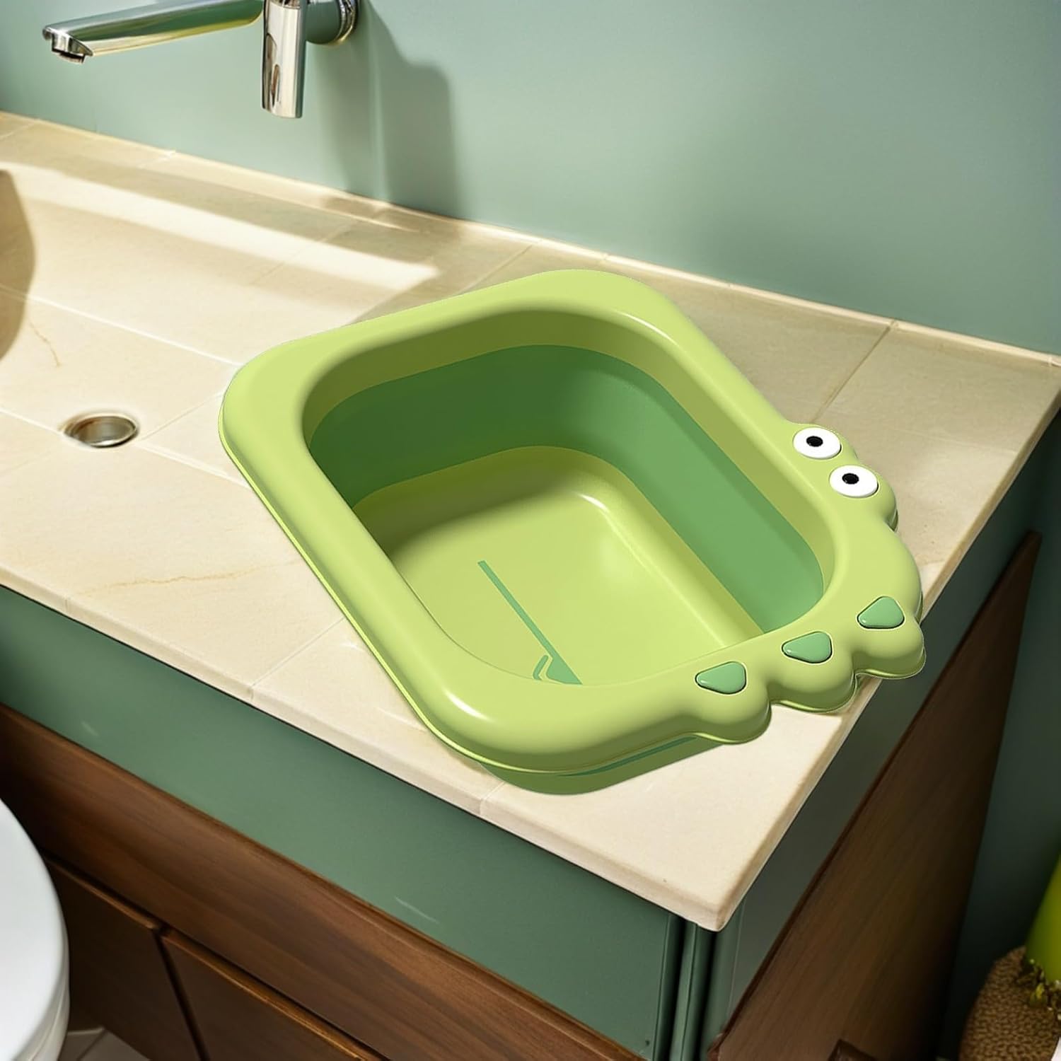 Thickened Portable Wash Basin for Newborns Resistant Foldable Washbasin in Green Safe and Odor Multifunctional Basin for Kitchen and Bathroom Use
