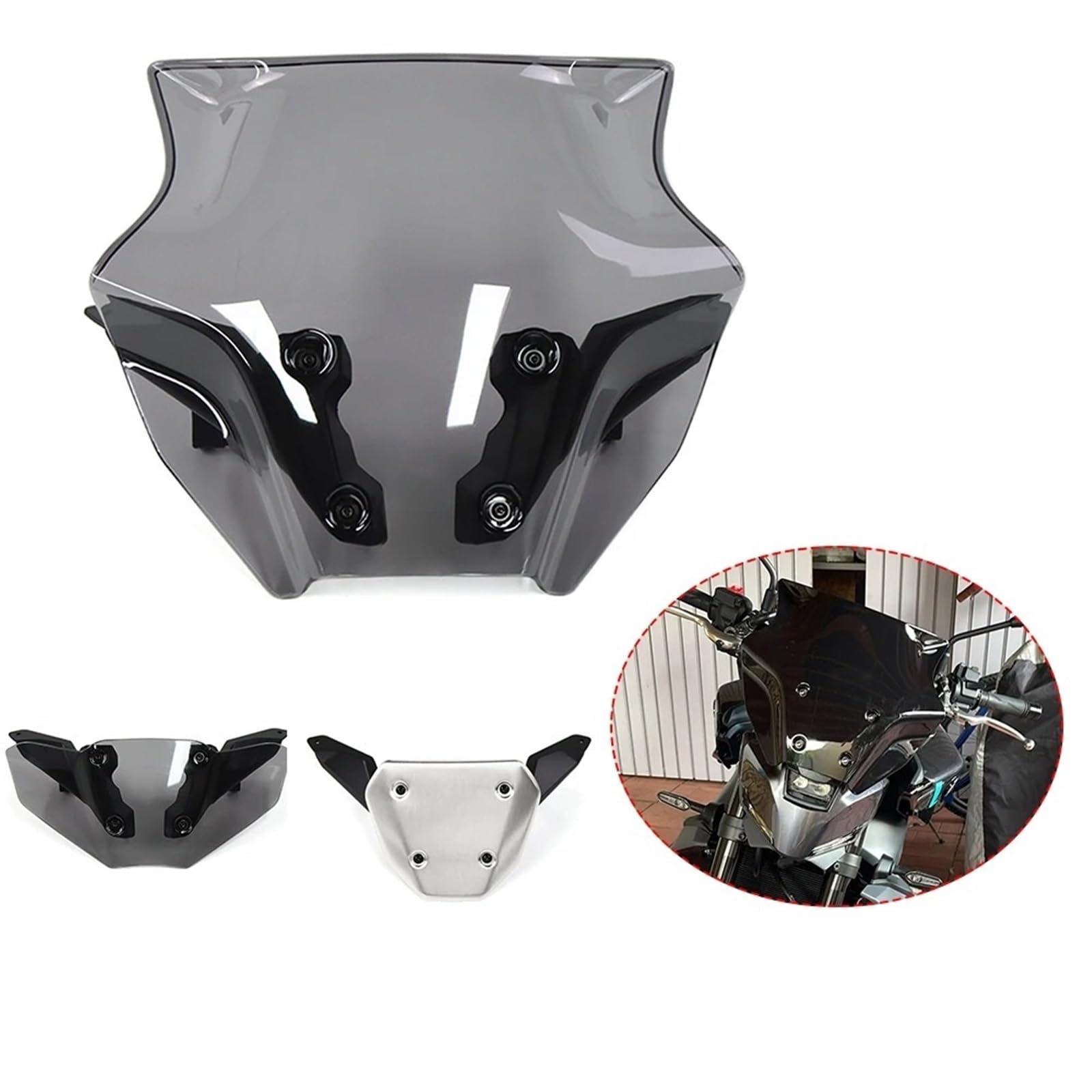 Motocicleta Parabrisas Delantero para MT-07 2025 2026 Parabrisas Carenado Motocicleta Deflector De Viento A Prueba(1set Black)