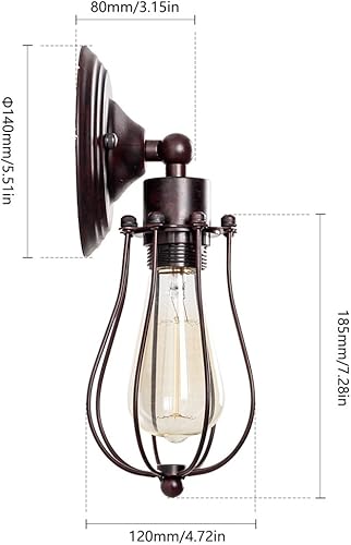 Miniatura 7 de LULING Aplique de pared industrial con iluminación vintage, lámpara ajustable de alambre rústico, jaula de metal, pantalla de luz de pared, estilo