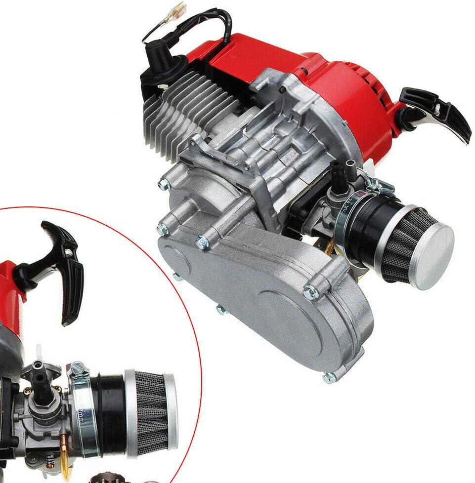 49cc Engine Motor Mini Performance Motor 2-stroke Mini Dirt Bike ATV Engine Pocket Bike Scooter with Gear Box T8F Sprocket Metal Recoil Racing Air Filter + Handle Bar + Throttle Cable