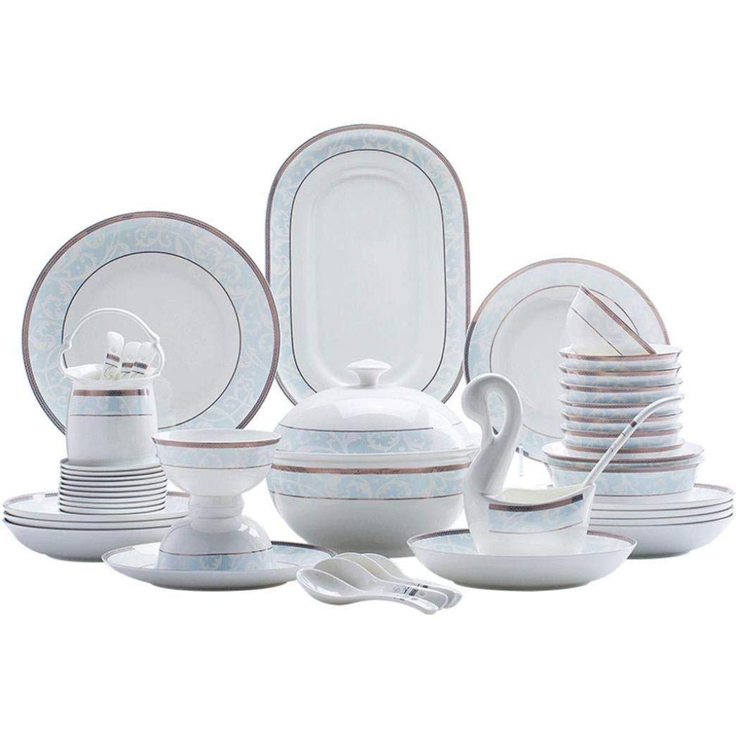 Zestaw zastawy stołowej, 58-częściowy wzór ceramiczne zestawy obiadowe talerze miski na rodzinne przyjęcie - odporny zestaw obiadowy, elegancka kolekcja zastawy stołowej