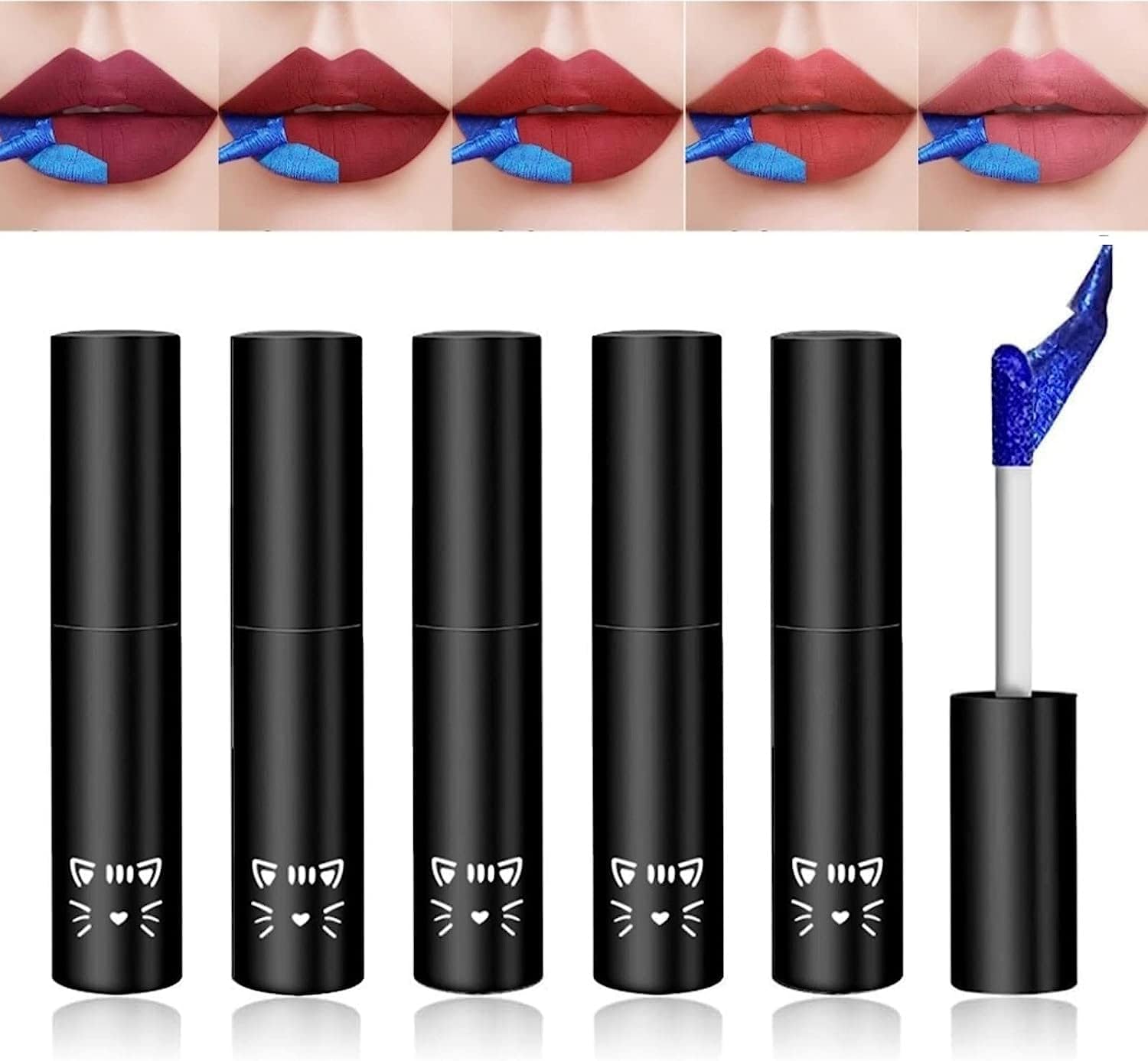 Lip Stain Peel Off Lip Stain Lip Tint Tattoo Color Lip Gloss Long Lasting Waterproof Liquid Lipstick Non-stick Cup Lip Stain Tint Lip Makeup for Women Girls (5 Colors)