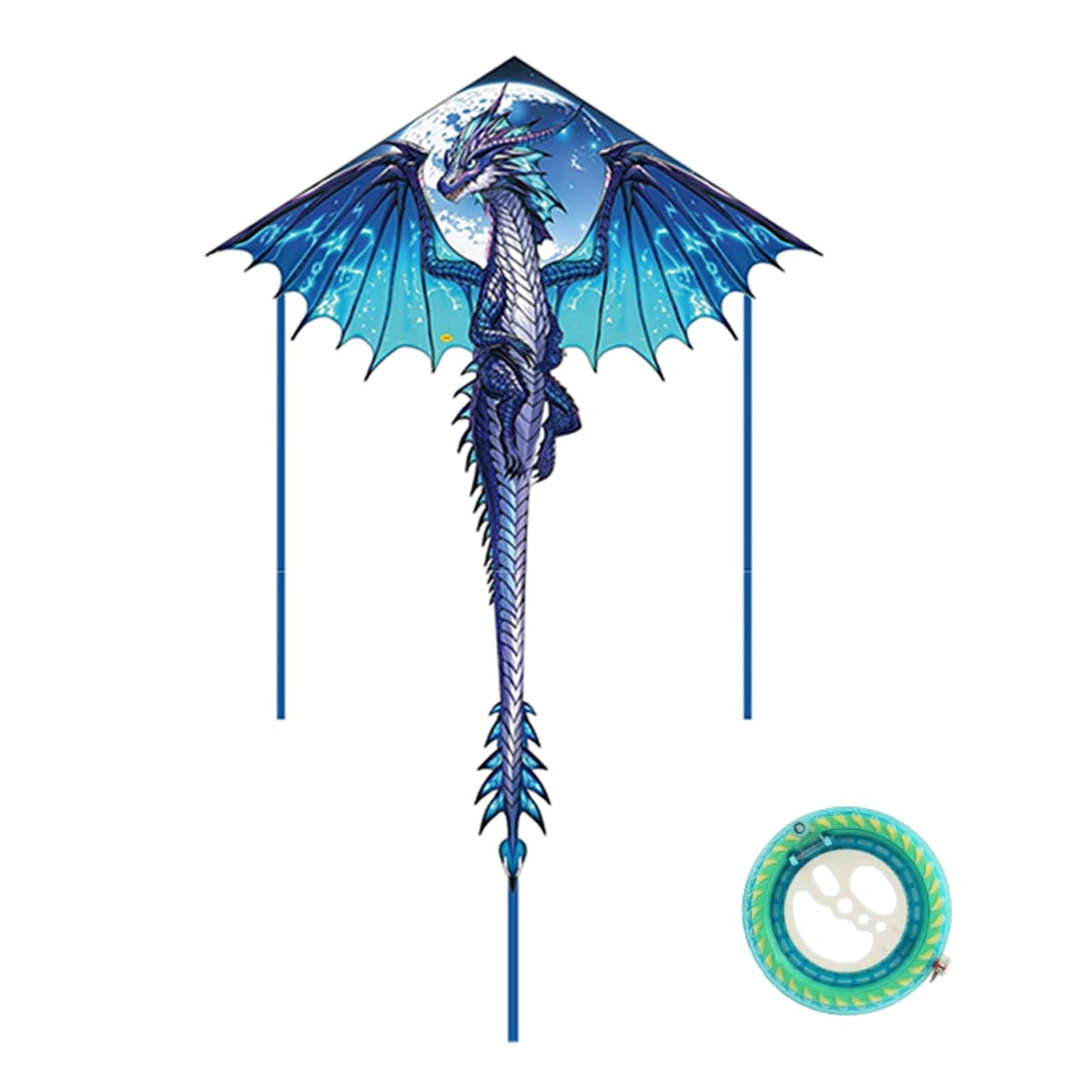 Cometa De Una Sola Línea Winged Dragon, Tela De Rejilla, Varillas De Fibra De Vidrio, con Carrete, para Actividades Al Aire Libre En La Playa Y En El Parque(Blue,String1312ft)