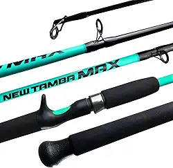 Jaú Pesca New Tamba Max, Vara de Carretilha Pesada em Fibra de Vidro, Verde Neon e Acqua, 30-60 lbs, 2 Partes, para Peixes de Médio e Grande Porte