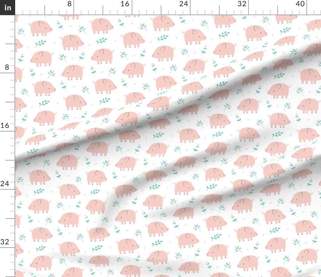 Spoonflower Fabric - Sweet Piggies Pig Cute Pink Green White Little Fox Nursery Kids Girl Printed on Petal Signature Cotton Fabric by The Yard - Sewing Quilting Apparel Crafts Decor