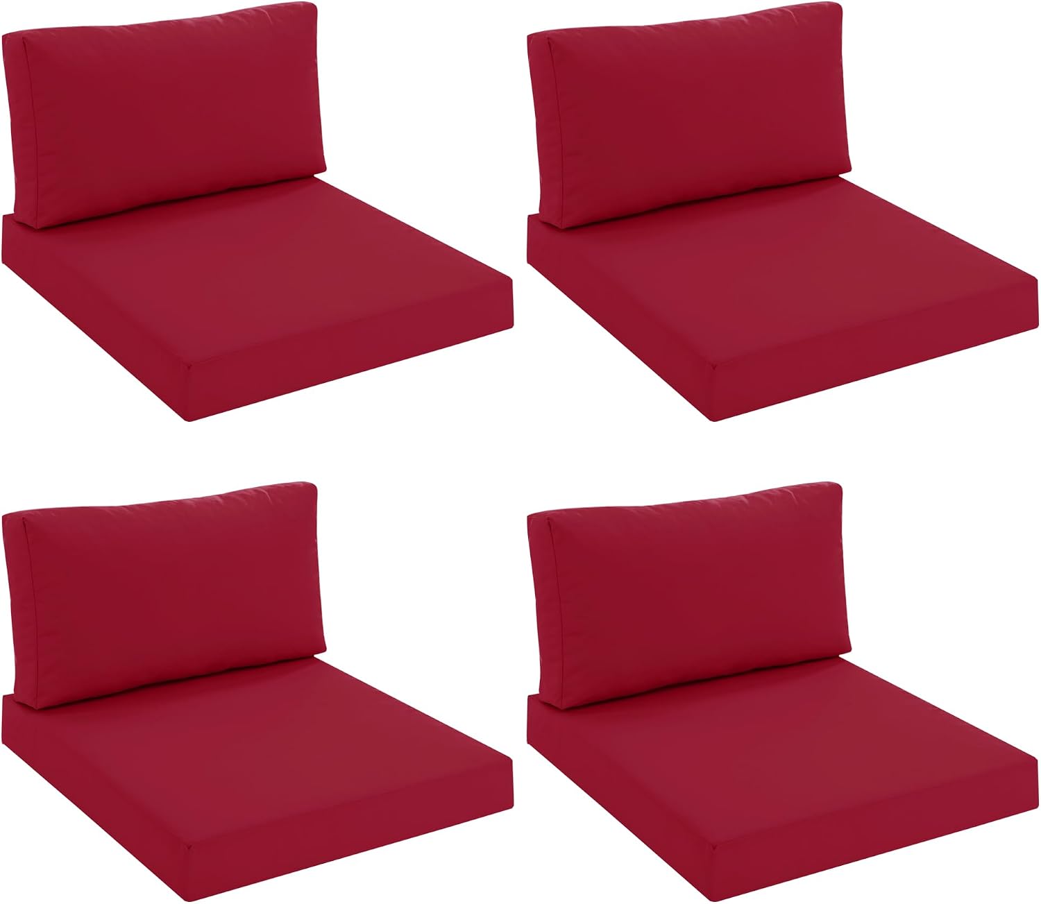 Summsun Outdoor Chair Cushions for Patio Furniture with Waterproof Detachable Cover, Deep Seat Couch Cushion Replacement and Backrest Pillow Set for Sectional Sofa, 25.6 x 25.6 Inch, Red, Set of 4