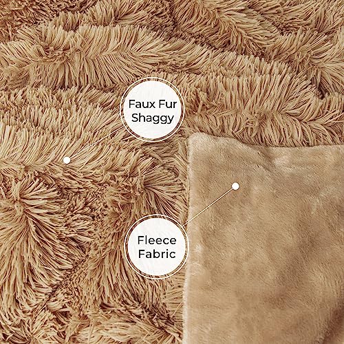 Image of Tuddrom Decorative Extra Soft Faux Fur Blanket Twin Size,Solid Reversible Fuzzy Lightweight Long Hair Shaggy Blanket,Fluffy Plush Fleece Comfy Microfiber Throw Blanket for Couch Sofa Bed,Camel