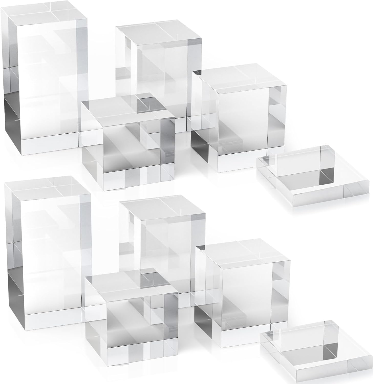 Marsui 10 Pcs Acrylic Cubes for Display Product Photography Props Transparent Acrylic Block Set for Boutique Jewelry Cosmetic Crafts Closet Show (Square,5 Sizes)