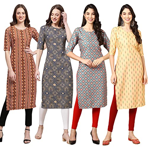 Image of Pinkmint Women's Crepe Digital Print Straight Kurta (Pack of 4)