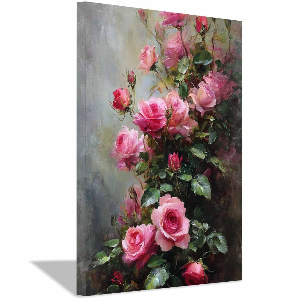 Xeniou Multicolor Flowers Wall Art Vintage Ros Oil Art Canvas Wall Art, For Bedroom Bathroom Living Room Home Wall Decor(Multicolor)-70X100cm Framed