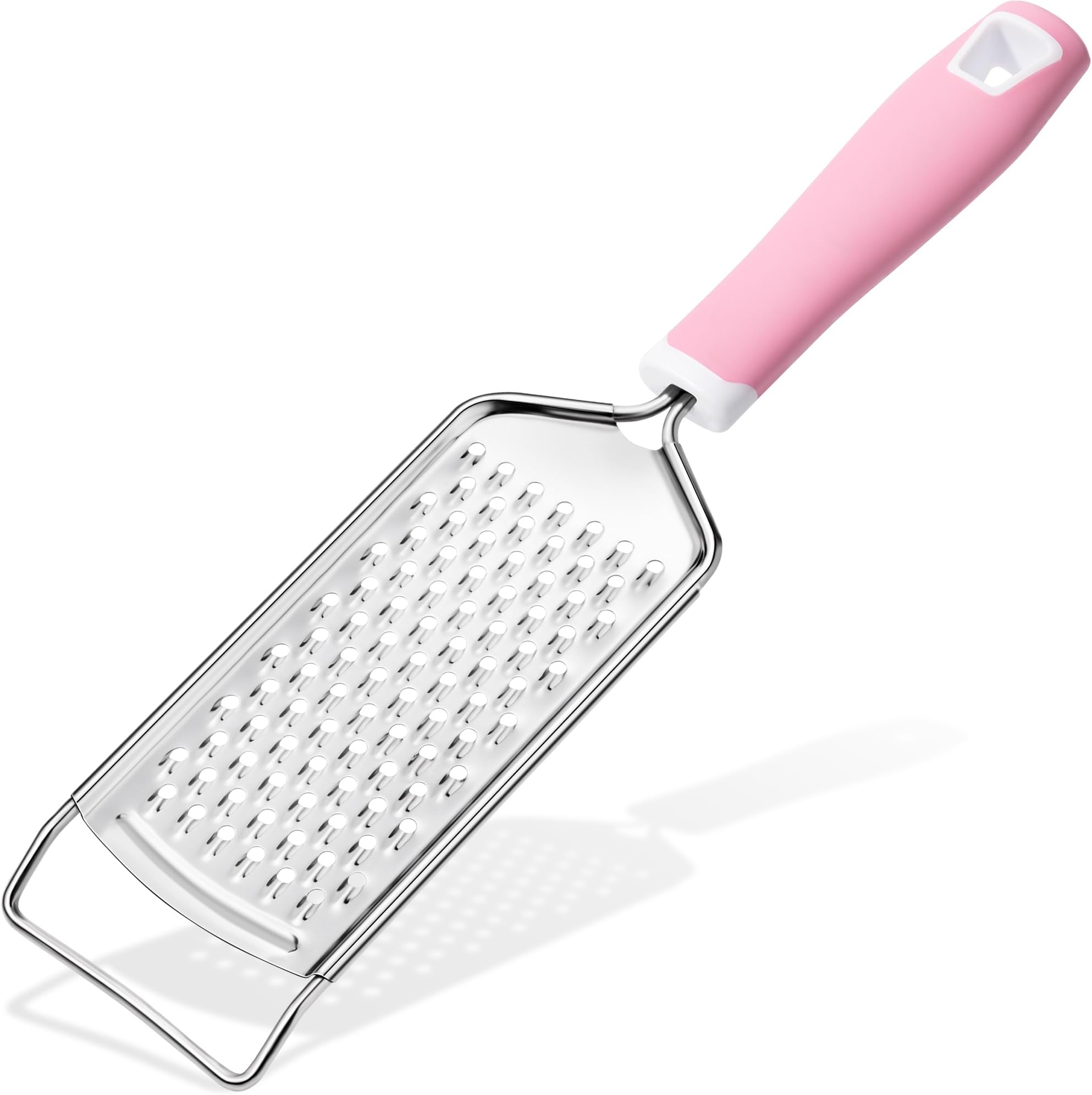 Professional Cheese Graters for Kitchen Stainless Steel Handheld, Metal Lemon Zester Grater With Handle For Cheese, Chocolate, Spices, Kitchen Gadgets And Tools, Soft Grip Handle, Pink