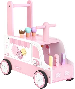 Asweets Wooden Baby Push and Pull Walker with Wheels, Learining Acticity Walker for Boys & Girls, Multiple Activities Center, Develops Motor Skills & Stimulates, 17.3L x 9.1W x 18.1H