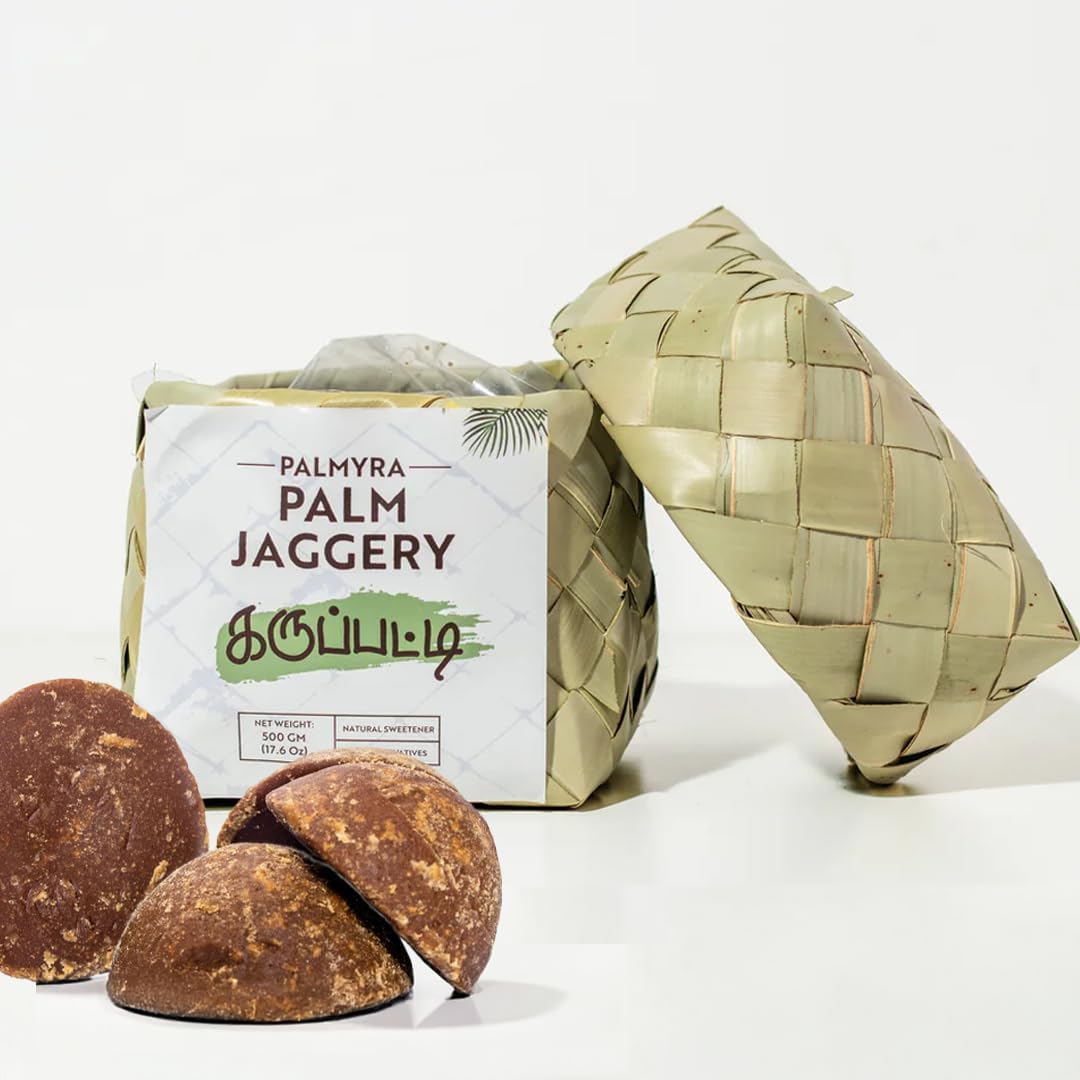 - 100% Pure, Natural and Unrefined Palm Jaggery (Karuppatti) - 500 gm