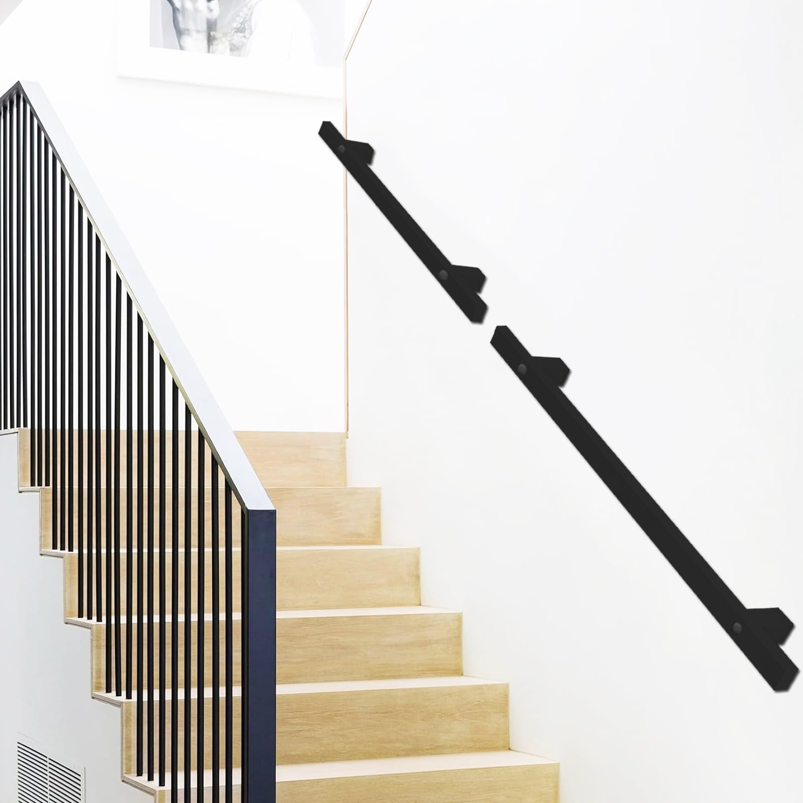CMBSSTFC Escalera de Tubo de Hierro il barandilla Antideslizante montada en la Pared de Metal de 11 pies para Escalera Interior y Exterior - barandilla de Hierro Forjado y riel para pies