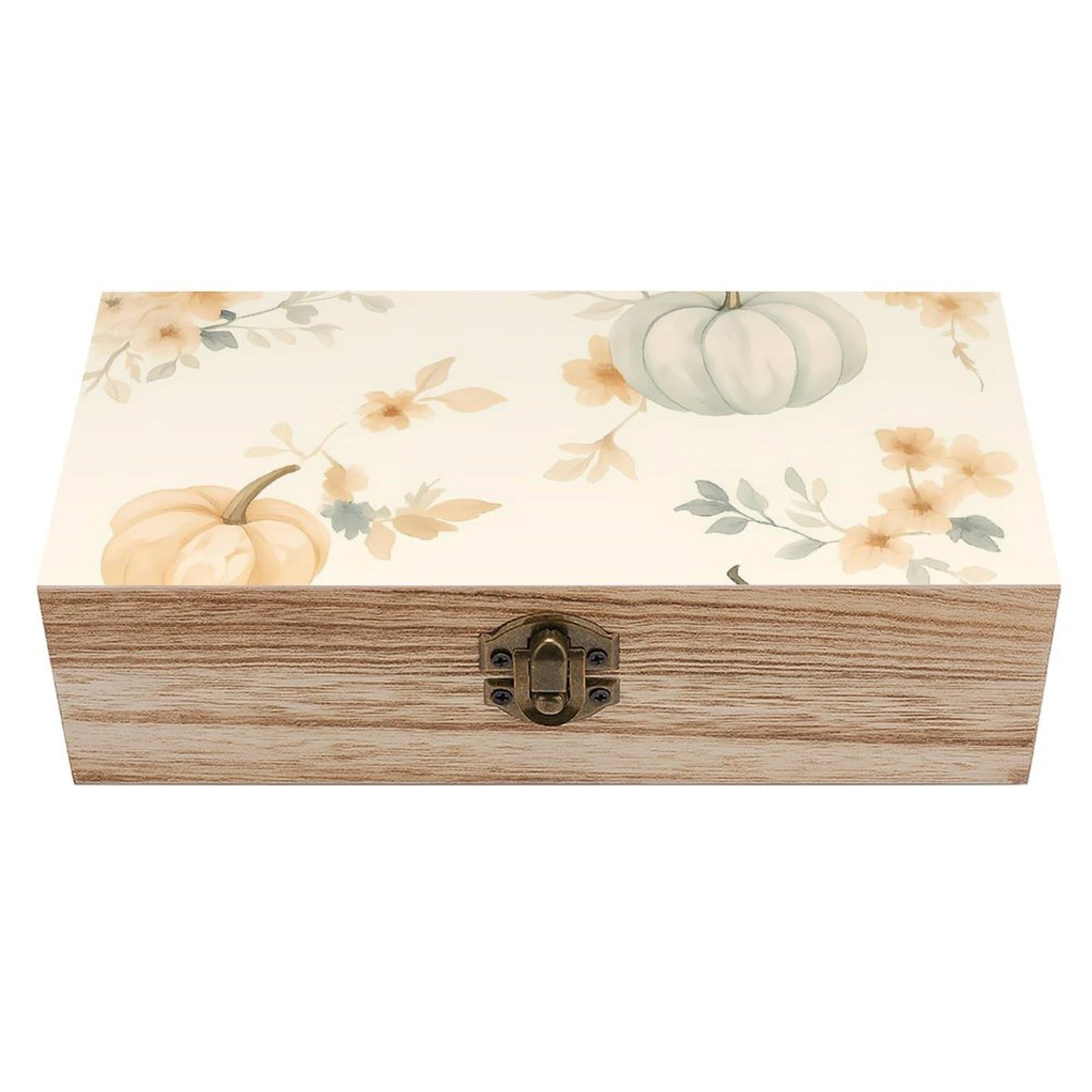 HLBSDM Pumpkins & Flowers Retro Wooden Storage Box Jewelry Art Gift Boxs Decorative Keepsake Boxes