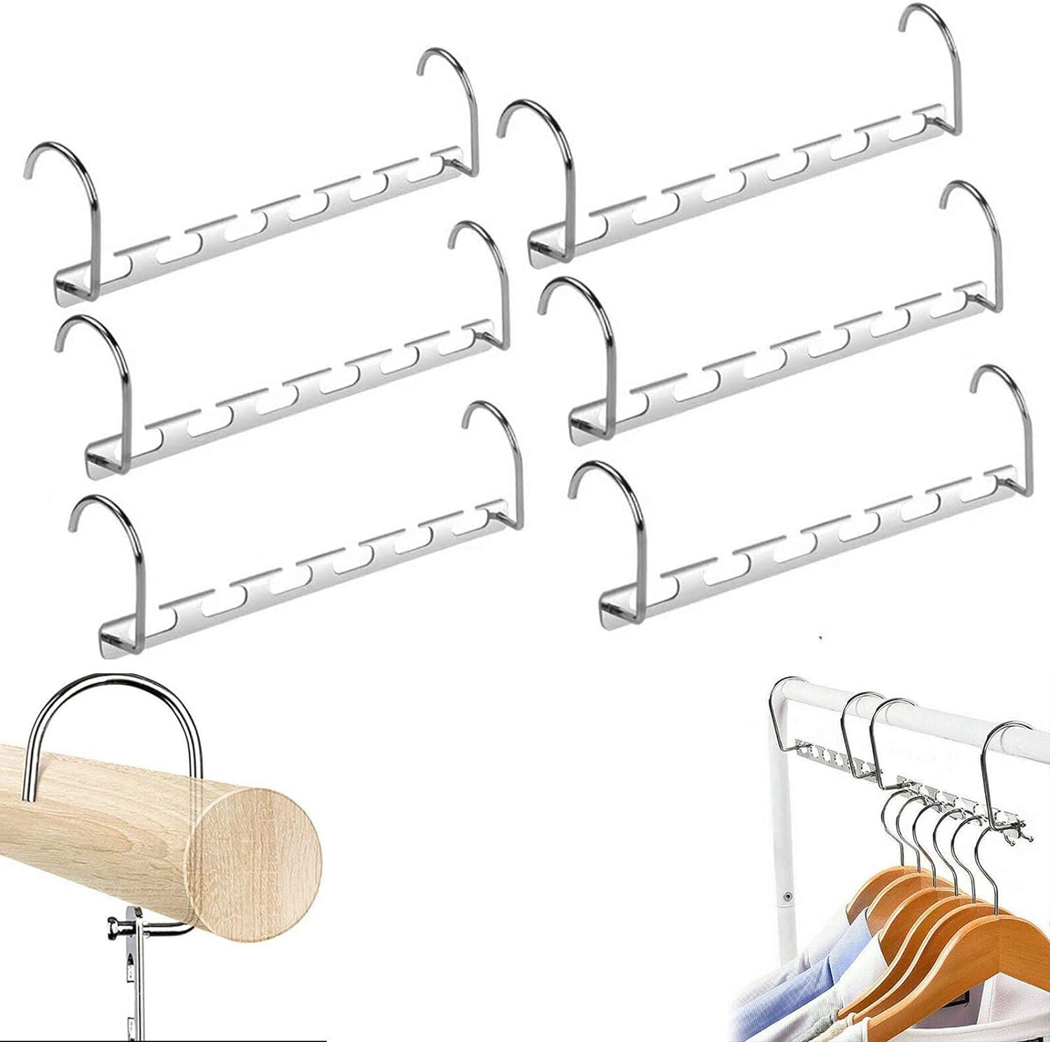 Dezyn Silver - 6 Pack Metal Magic Hangers Space Saving Clothes Hangers Closet Space Saver Clothing Hanger Oragnizer For Wardrobe Space,Wrinkle-Free Clothes