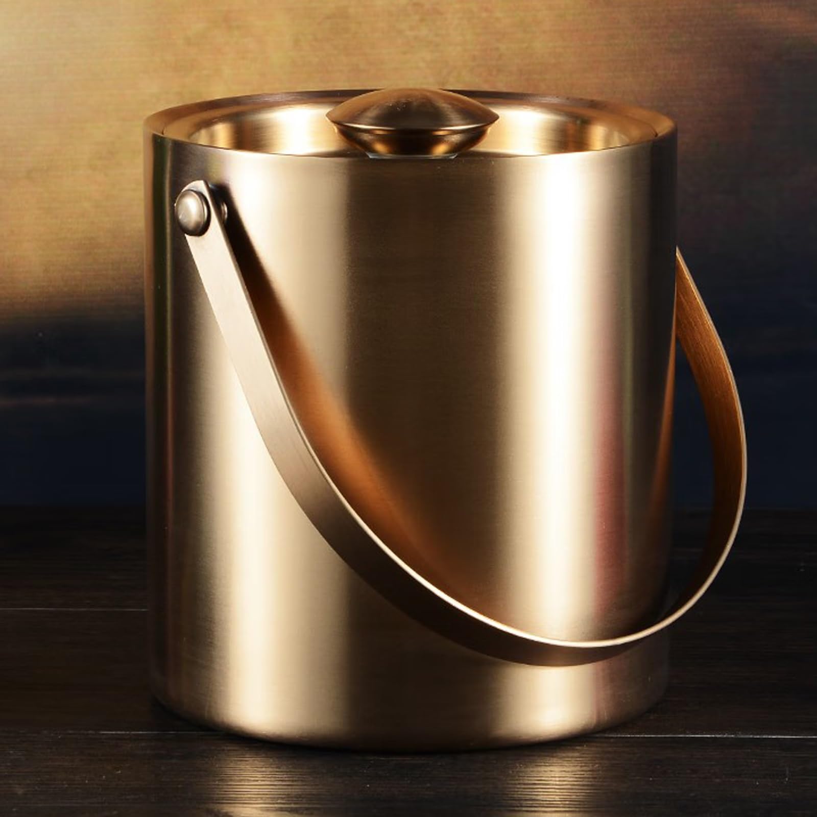 Cubiteras Cubiteras de hielo metal 2L Cubitera doble pared con tapa y asa cómoda, cubeta aislada acero inoxidable, for coctelería, vino, fiestas, champán, oro rosa Fiesta