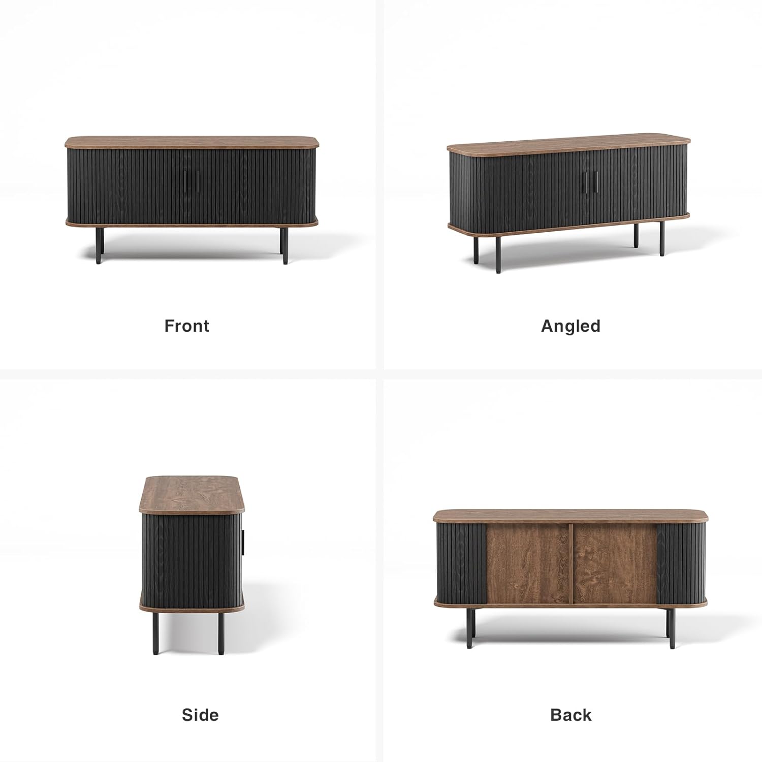 47''W Black Cabinet with Storage, Media Console, Tambour TV Stand, Television Stands with Curvy Edge; Sliding Door, Fluted Cabinet, Buffet Sideboard, Credenza, Table Stand for Living Room, Kitchen - Image 3