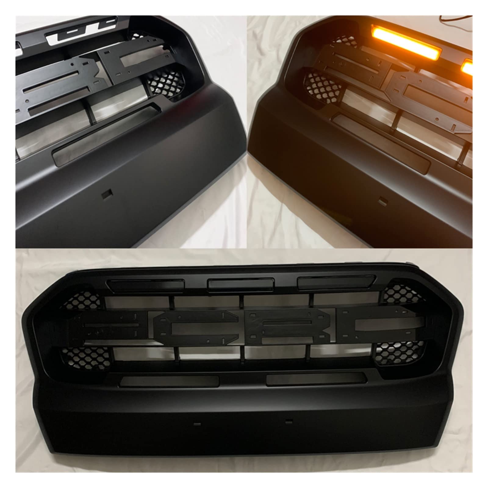Parrillas compatibles con Ranger T7 Raptor Wildtrak MK3 Grill XL XLT 2015 2016 2017 2018 Cubierta de Parrilla Delantera Parrillas(Red ROFD Amber LED)