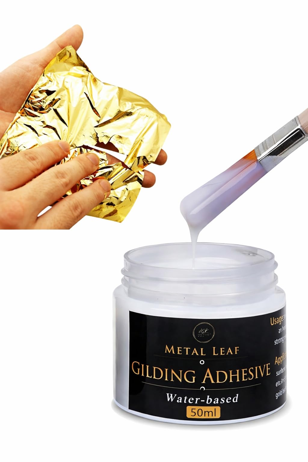 Gold Leaf Kit, Gold Leaf Sheet 100 pc, and Gilding Adhesive 50ml Water Based Adhesive for Arts, Craft, Painting, Furniture and Decoration-image-23