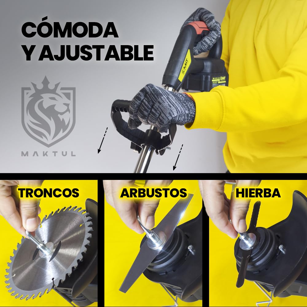 MAKTUL Desbrozadora Batería Eléctrica 8000mAh (2 Baterías 4000mAh 20V) Potente 18.000 RPM, Cortabordes Multifunción 3 en 1 Arbustos Césped, Cortacesped Eléctrico Ajustable para Jardin con Accesorios