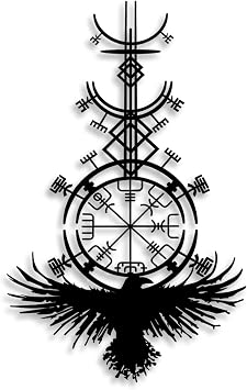 LIYOUYA Gothic Raven Viking Metal Wall Decor - Nordic Style Room Decor Black Wall Art Home Decor for Living Room, Bedroom, Dining Room Black
