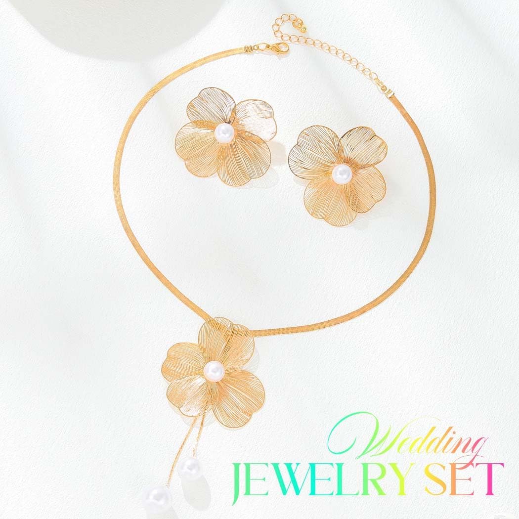 Yean Gold Flower Jewelry Set Floral Necklace and Earring Set Choker Necklaces for women - Image 7