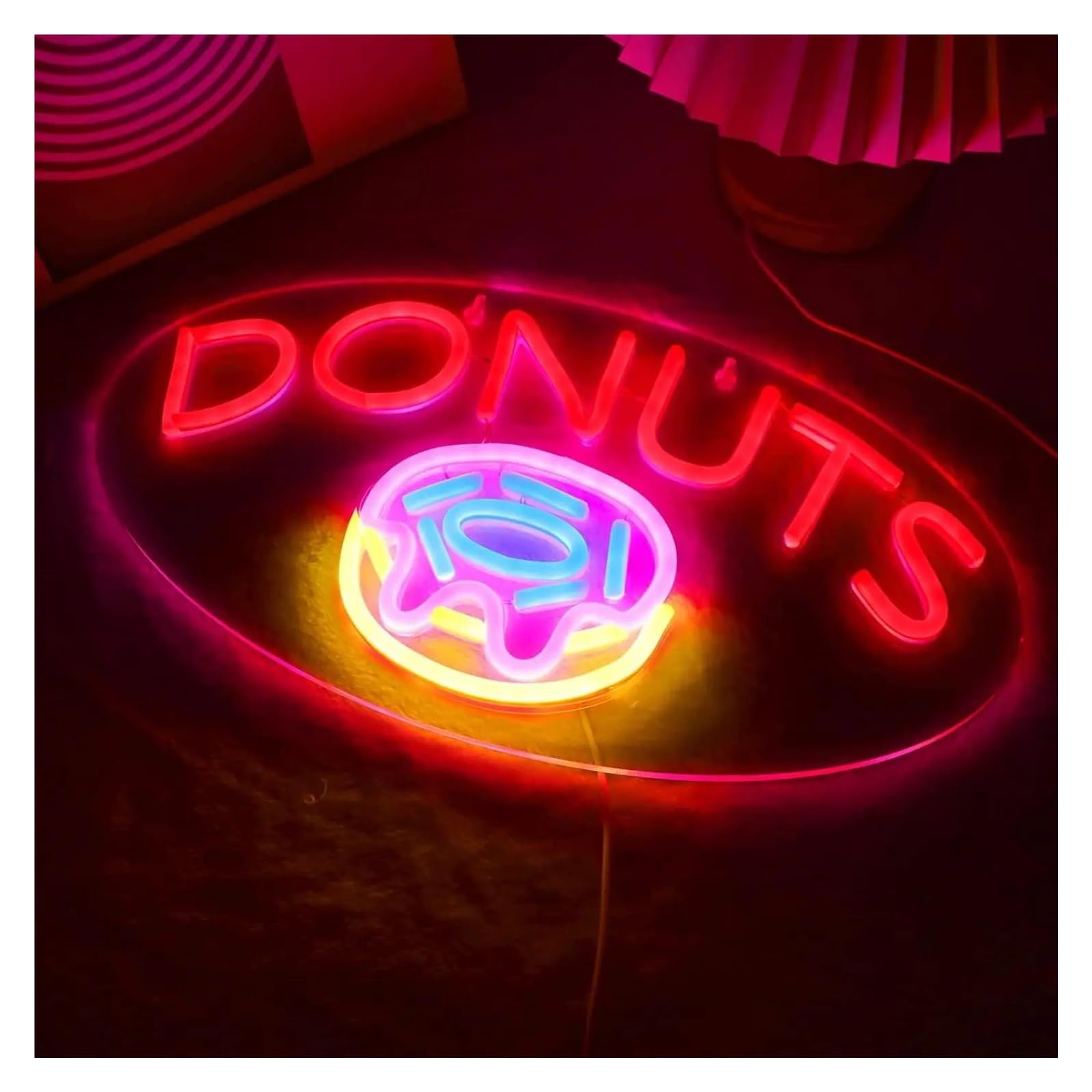Decoración Lámparas Letreros De Neón Donut Para Negocios Alimentación Por USB, Brillo Ajustable Letras DONUTS Luces De Neón Adecuadas Para Decoración Paredes 22.86cmx40.64cm