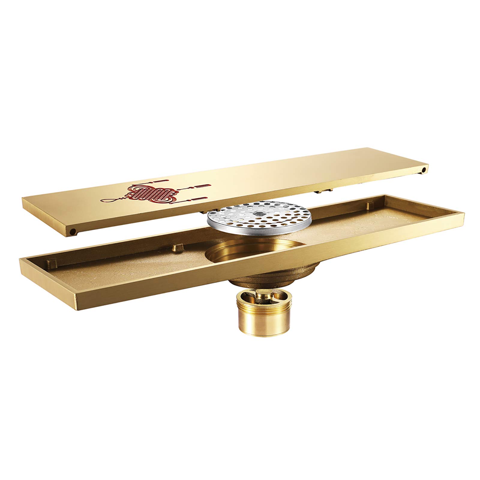 Złoty odpływ liniowy 11.8 '' x 3.2 '' Ukryty odpływ podłogowy Mosiężny prostokąt Odpływ podłogowy ze zdejmowaną pokrywą Odpływ łazienkowy